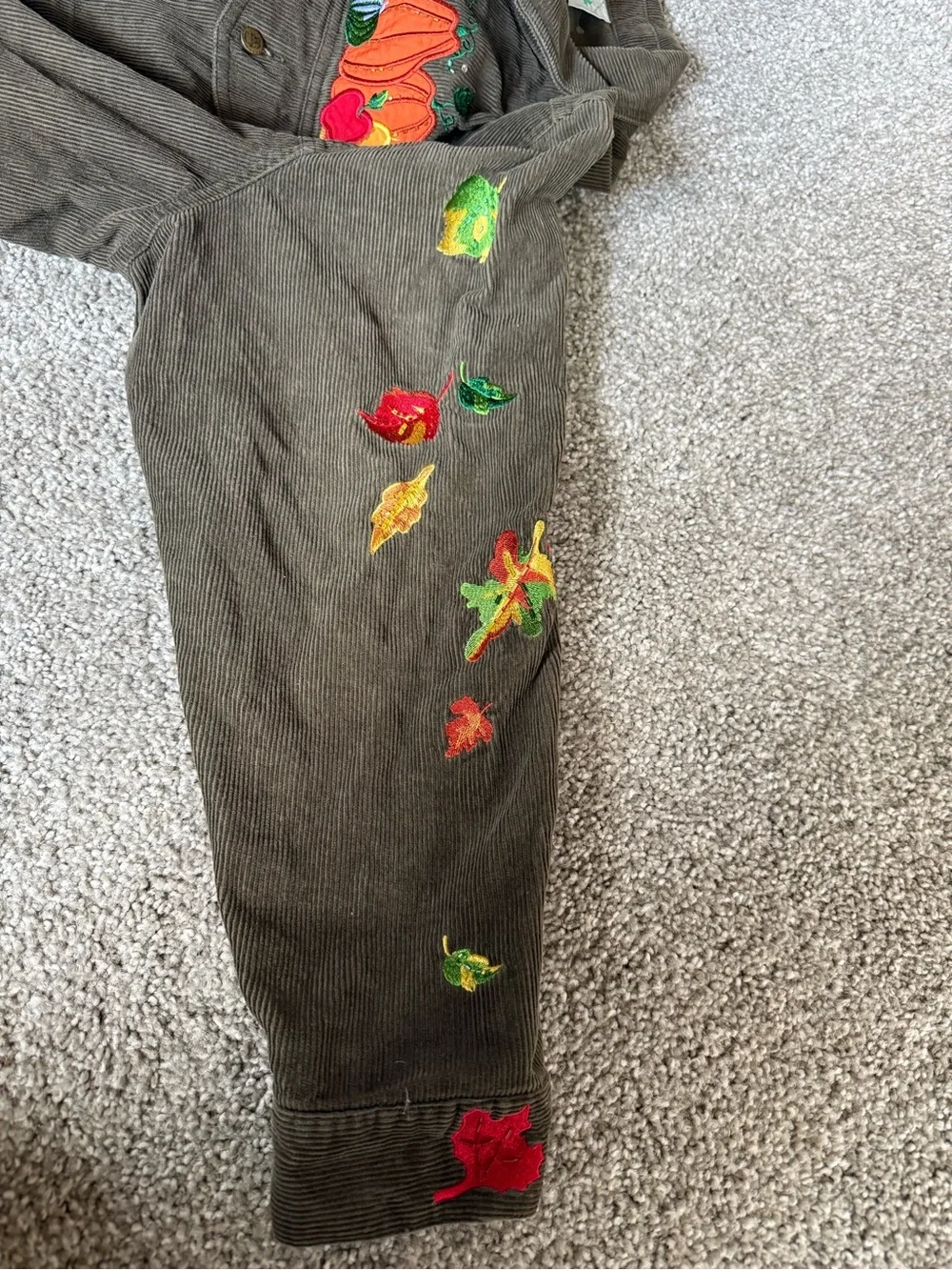 Vtg Quacker Factory Brown Corduroy Embroidered Thanksgiving Cornucopia Jacket 2X